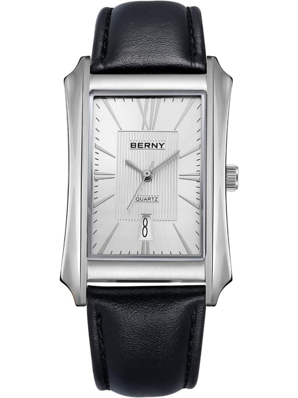 Stylish Men's Rectangular Quartz Watch with Stainless Steel Case & Leather Strap